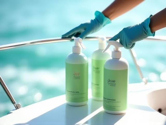 Eco-friendly cleaning products on a boat deck